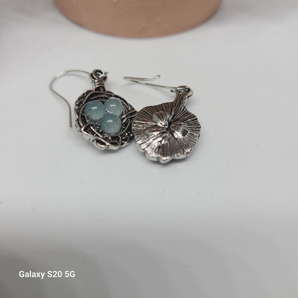 Bird Nest Earrings Blue Eggs Silver Tone‎ Dangle Drop Women's Jewelry NWOT - Picture 3 of 5